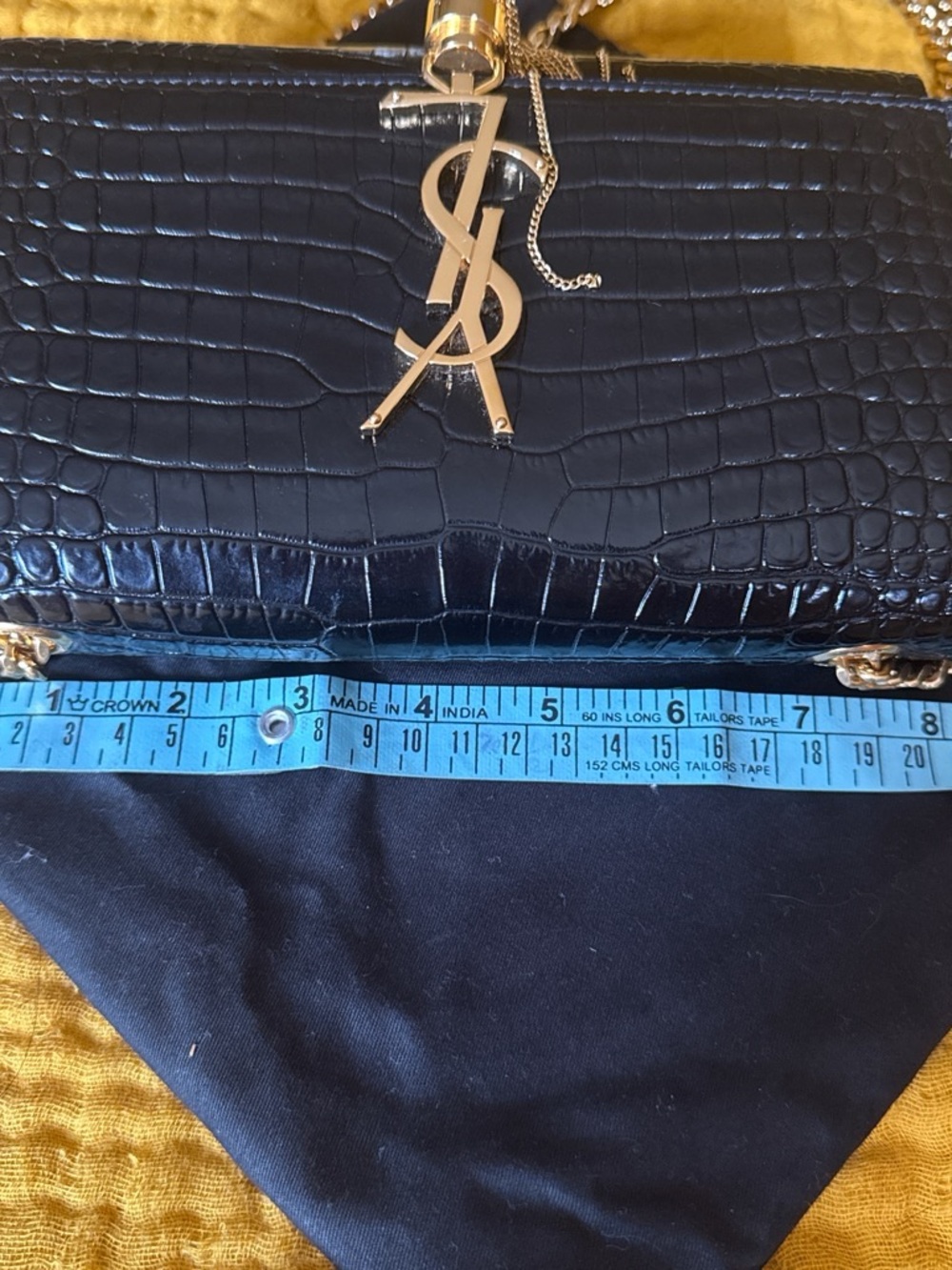 Saint Laurent Black Croc-Embossed Mini Bag with Gold Hardware